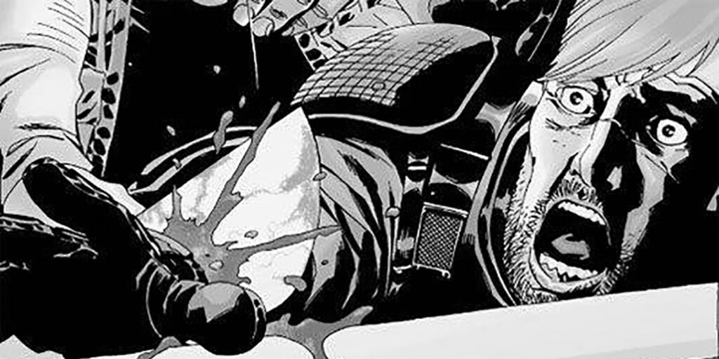 Rick Grimes perdendo a mão nas HQs